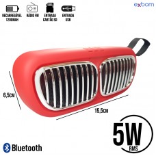 Caixa de Som Portátil Recarregável 5W RMS Bluetooth/Rádio FM/SD/USB BMW Exbom NBS-11 - Vermelha